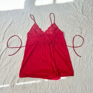 Vintage‎ Gilda Red Lace Trim Babydoll Nightgown Chemise 8996 Small 70s Coquette